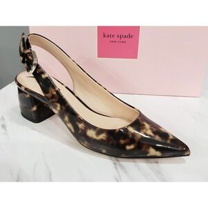 NEW SIZE 7 Kate Spade New York Mika Slingback Pumps Brown Tortoise Block Heels